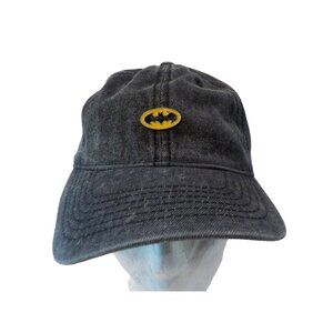 NWT Batman Logo DC Comics Leather Strap Dad Hat Ball Cap Gray Denim OSFM